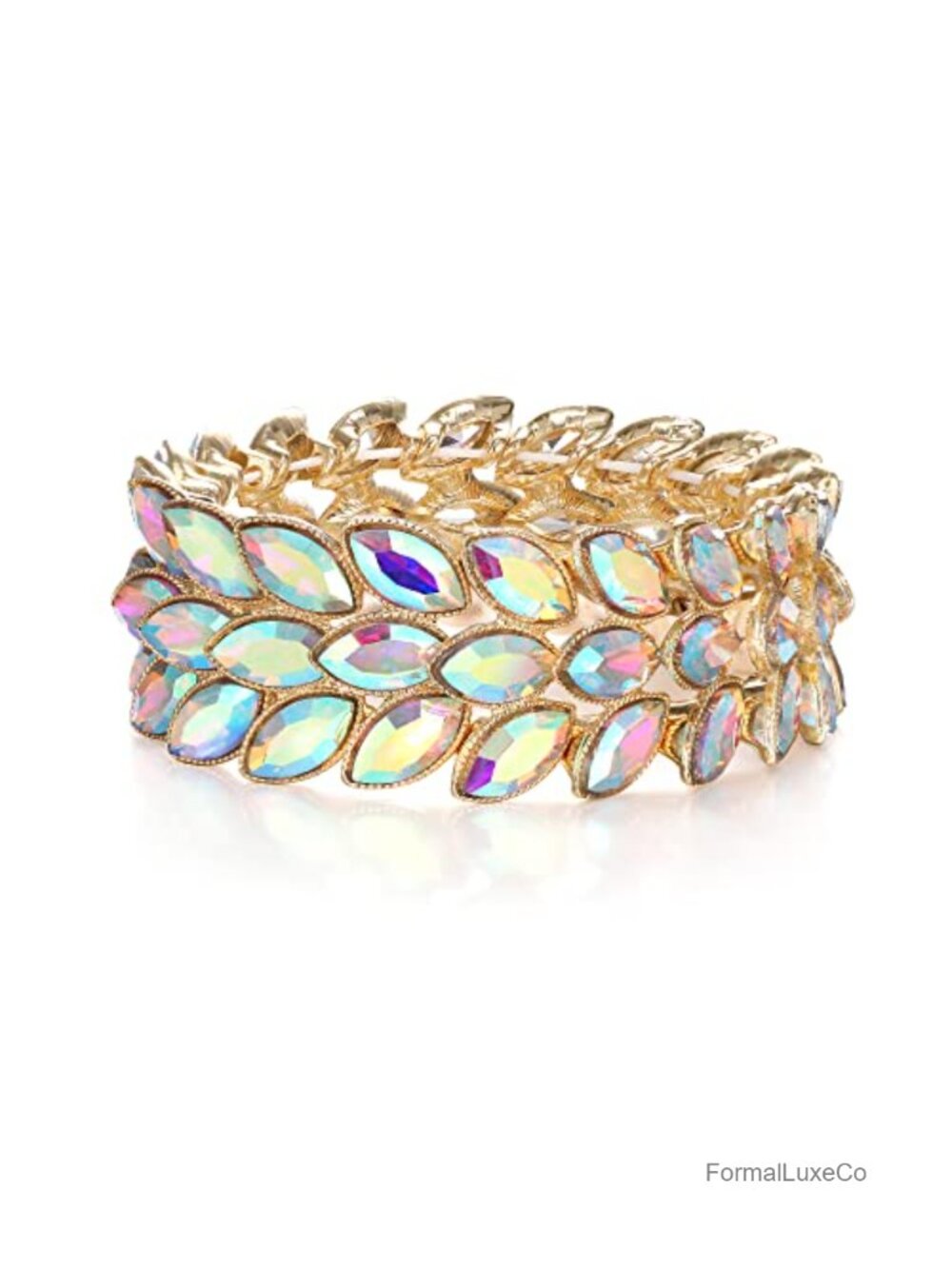 Crystal Art Deco Stretch Bracelet Marquise Leaf Elastic Jewelry Gift